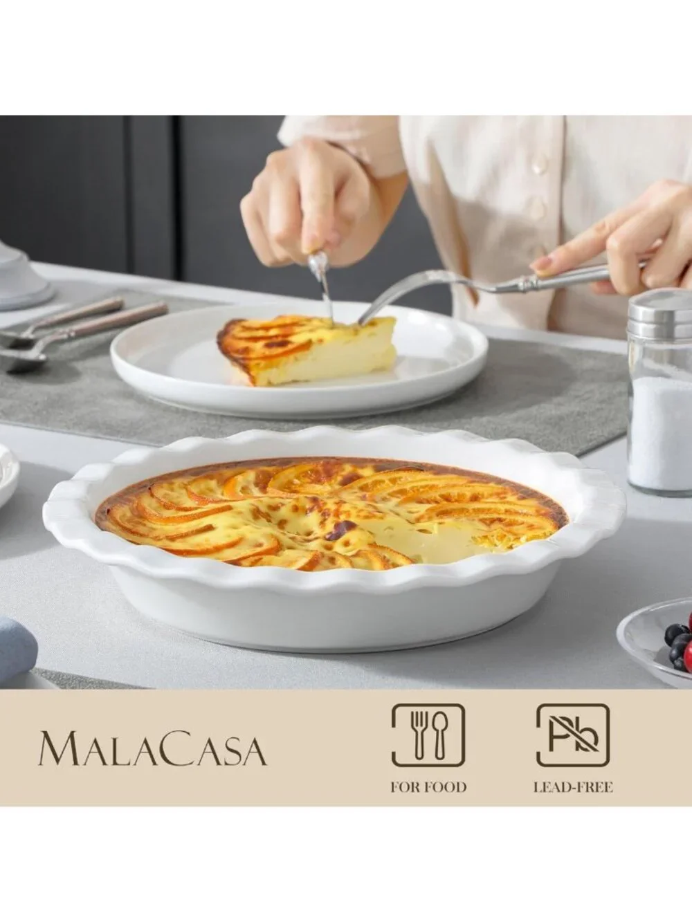 9-Inch Ceramic Pie Pan - Non-Stick Deep Baking Dish for Quiche, Tart & Apple